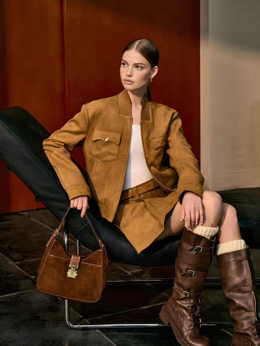 Suede Zipper Jacket Shine Aura