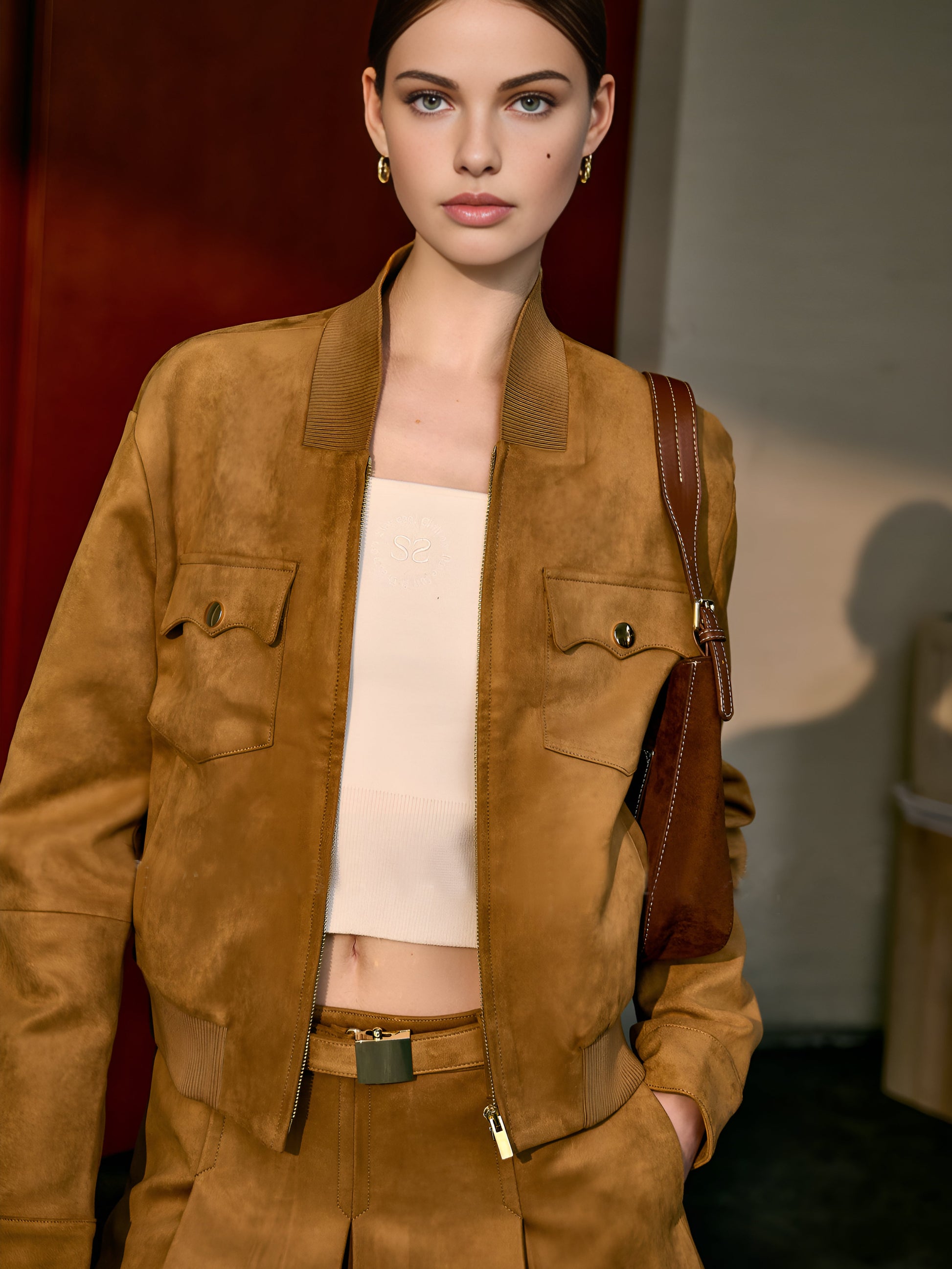 Suede Zipper Jacket Shine Aura