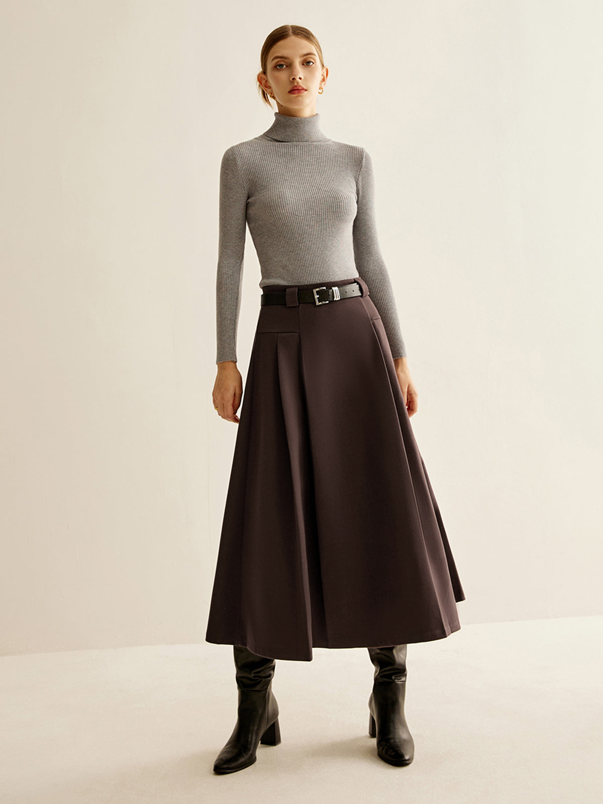 Utility Pleated Belted Skirt Shine Aura