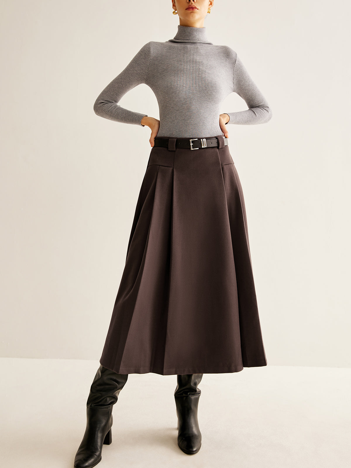 Utility Pleated Belted Skirt Shine Aura