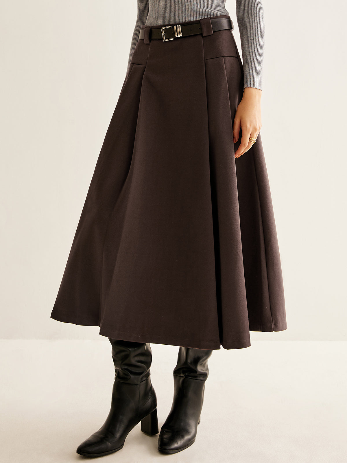 Utility Pleated Belted Skirt Shine Aura