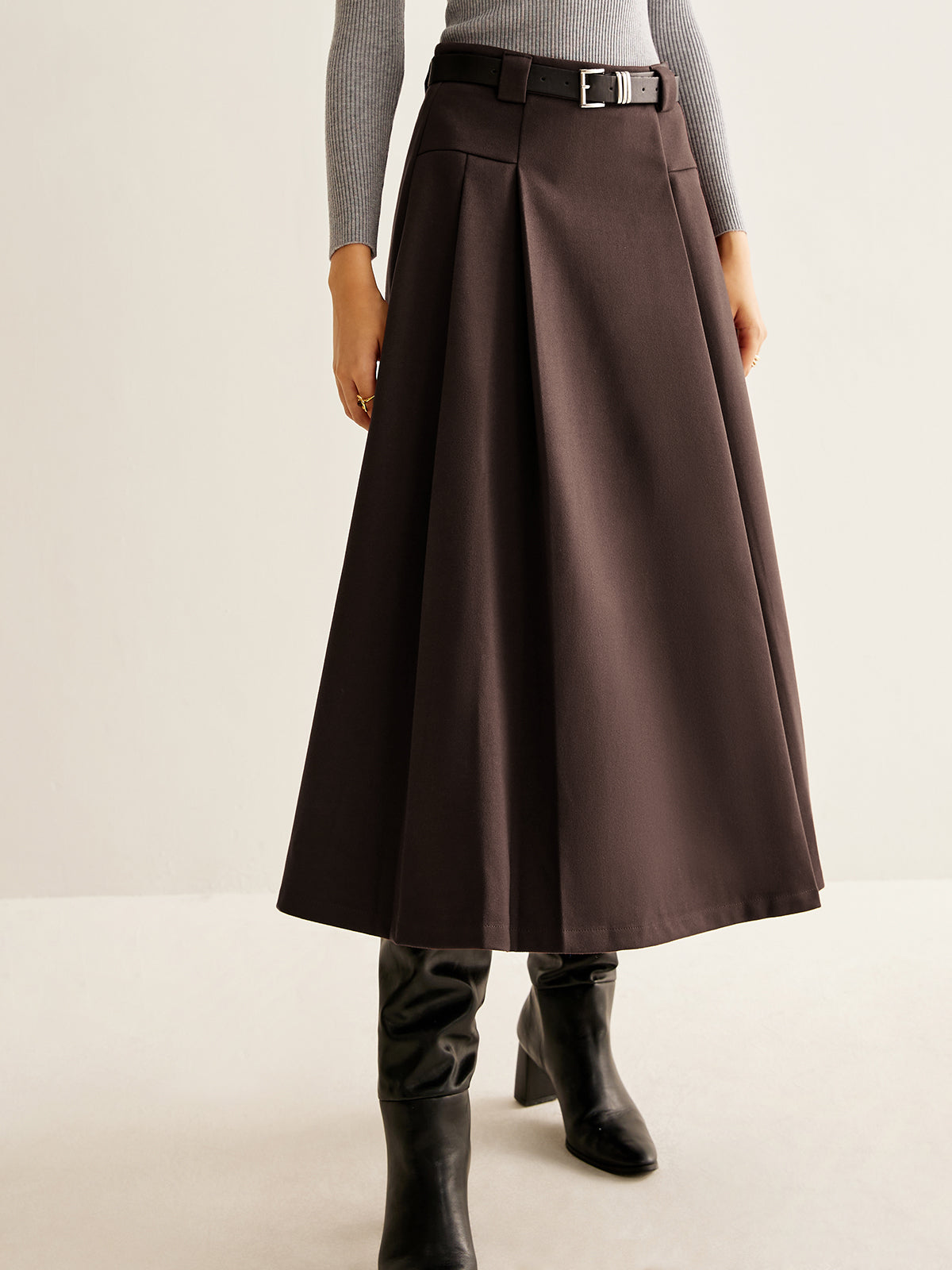 Utility Pleated Belted Skirt Shine Aura