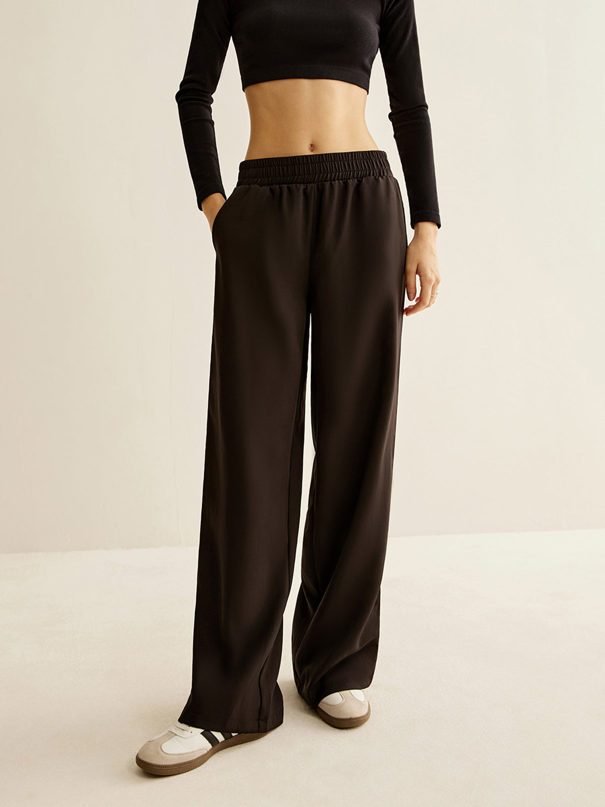Contrast Striped Elastic Waist Pants Shine Aura