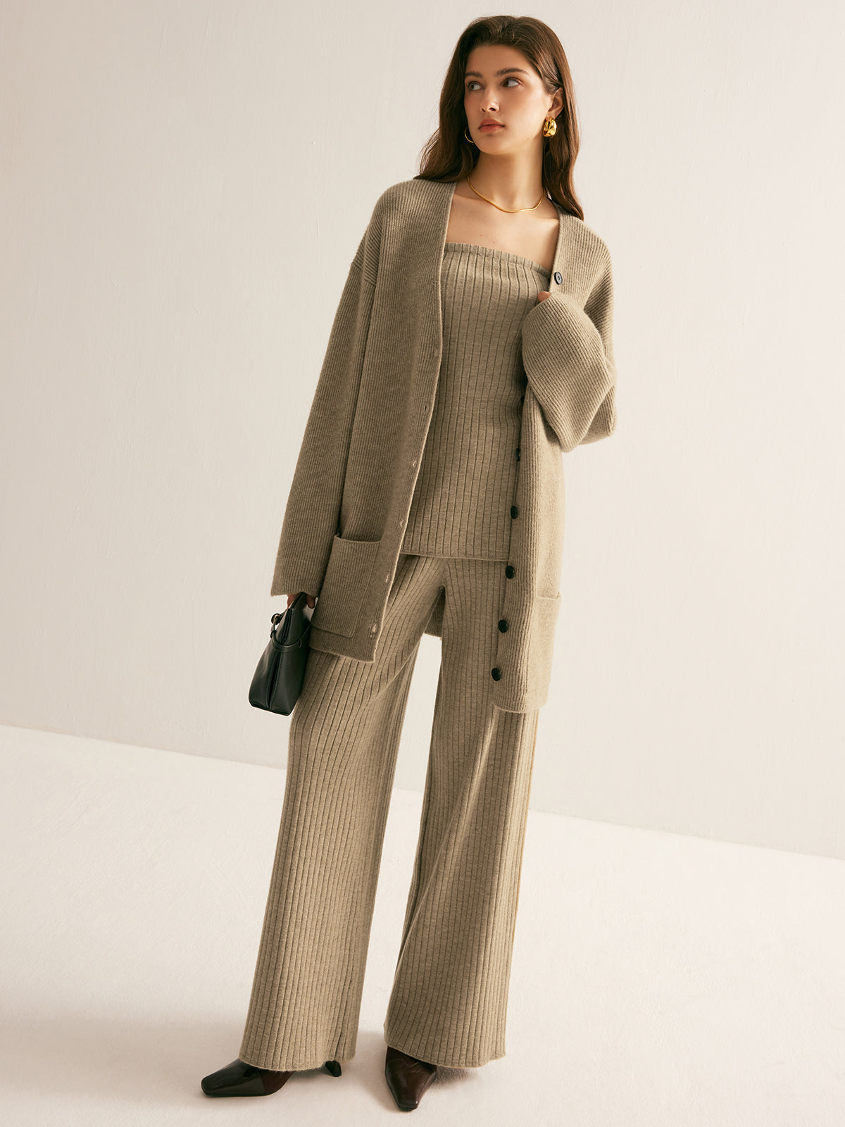 Ribbed Strapless Slit Sweater Vest Shine Aura