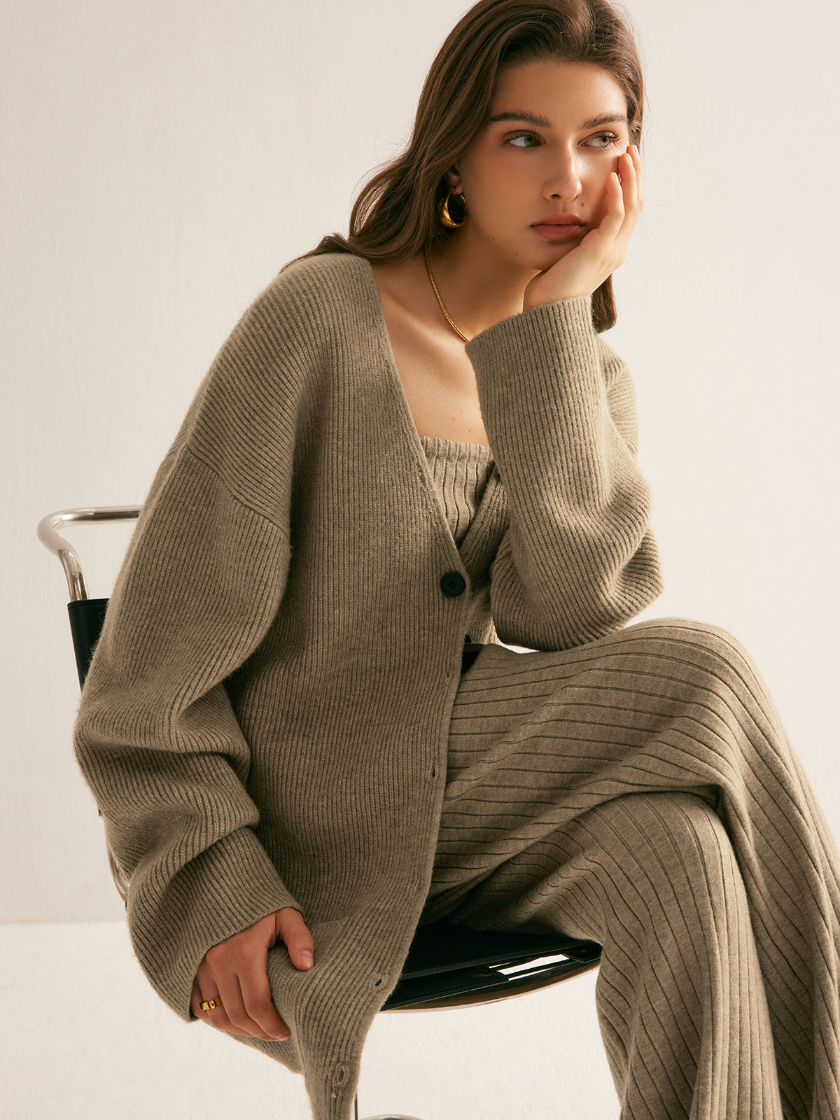 Ribbed Strapless Slit Sweater Vest Shine Aura