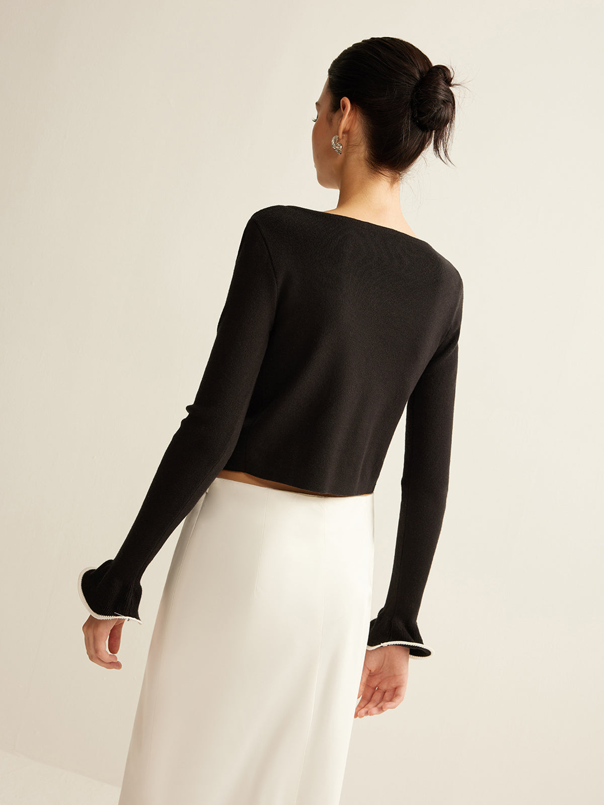 Contrast Ruffle Skinny Cardigan Shine Aura