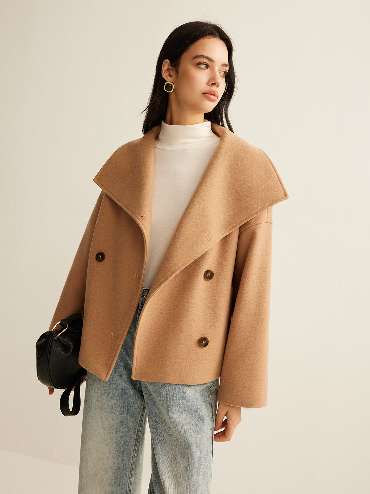 Büyük Yaka Tweed Palto Shine Aura