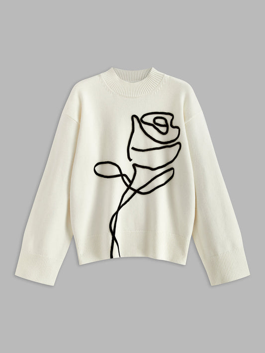 Knit-Floral Pullover Sweater Shine Aura