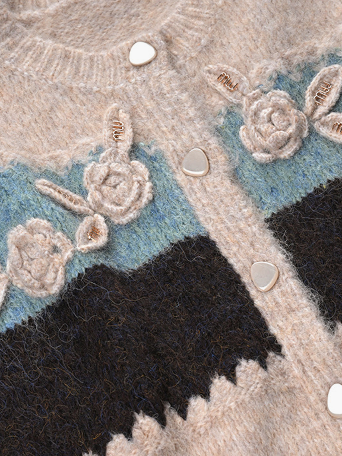 Kroşe Çiçekli Renk Bloklu Kaban Shine Aura