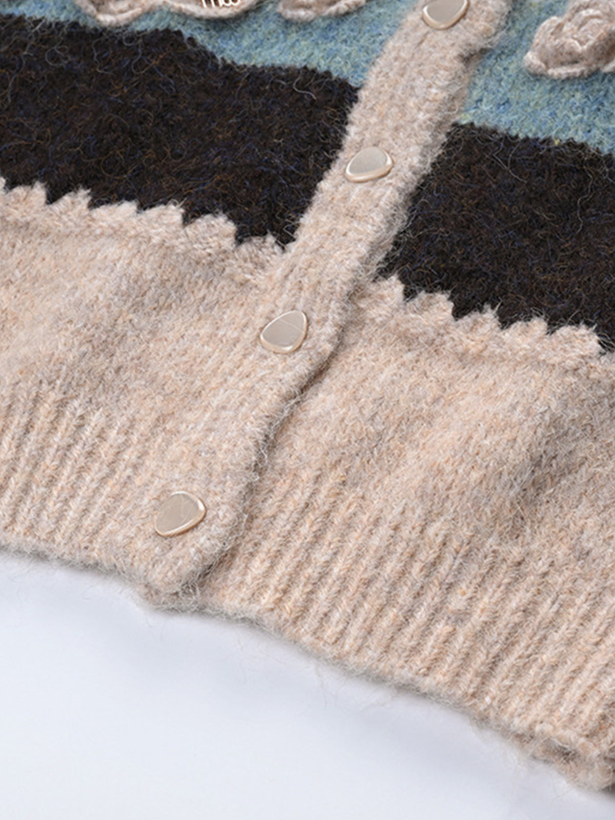 Kroşe Çiçekli Renk Bloklu Kaban Shine Aura