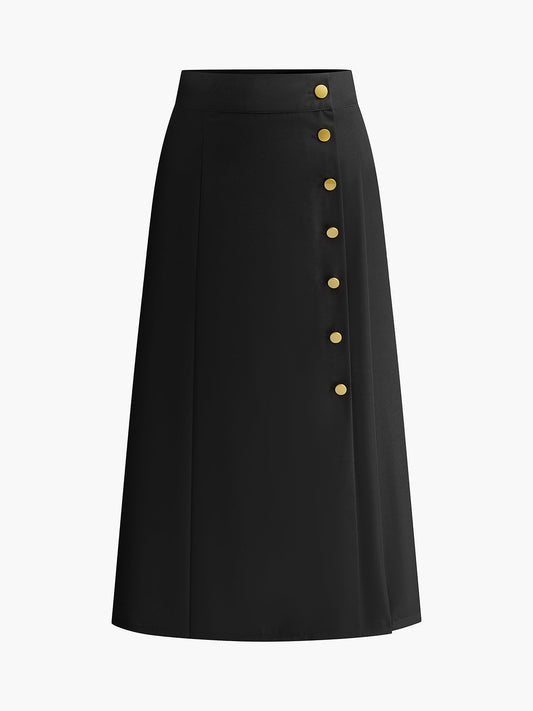 Metal Button Midi Skirt Shine Aura