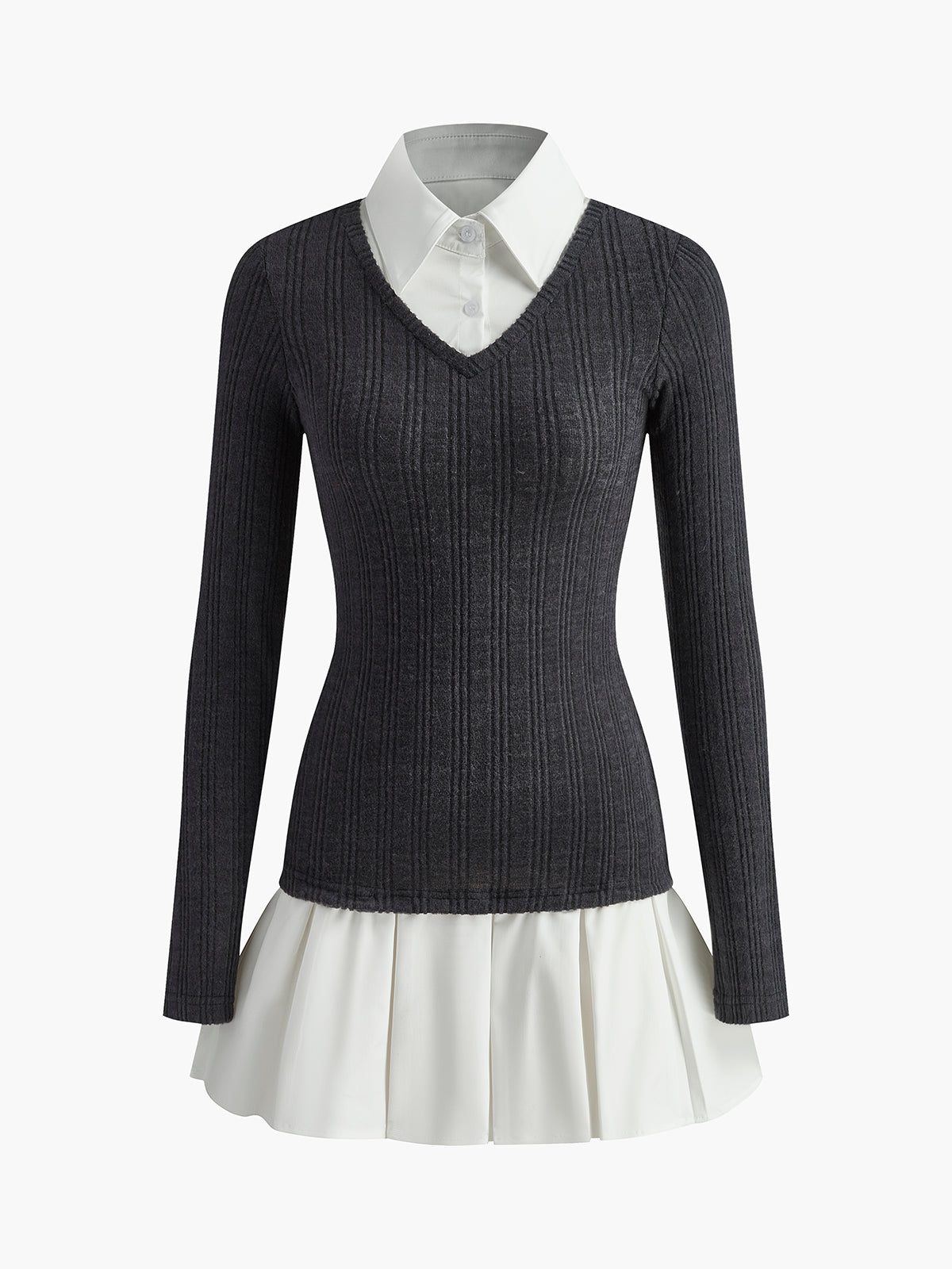 Color Block Panel Lapel Knit Dress Shine Aura