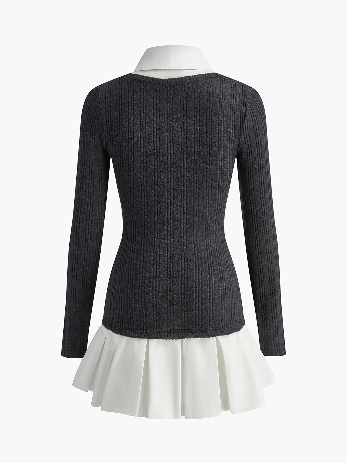 Color Block Panel Lapel Knit Dress Shine Aura