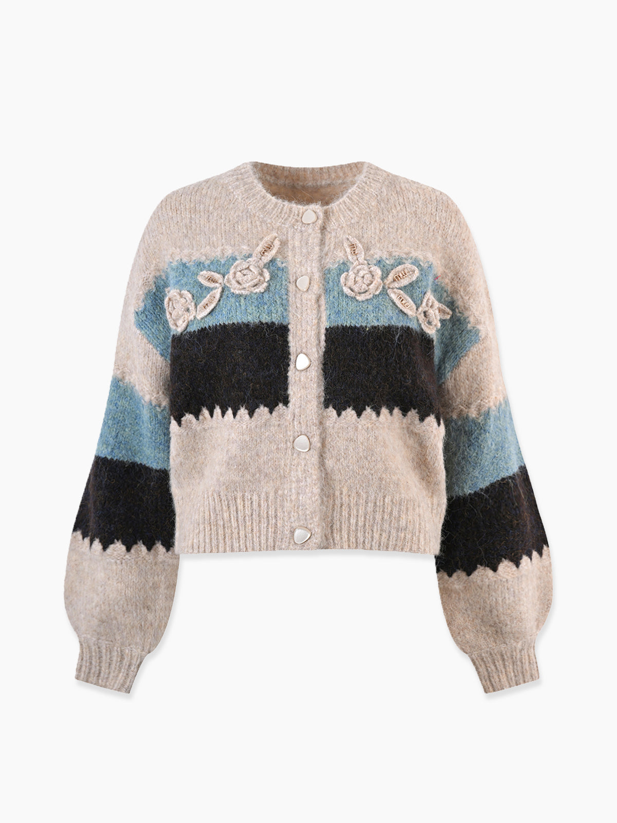 Kroşe Çiçekli Renk Bloklu Kaban Shine Aura