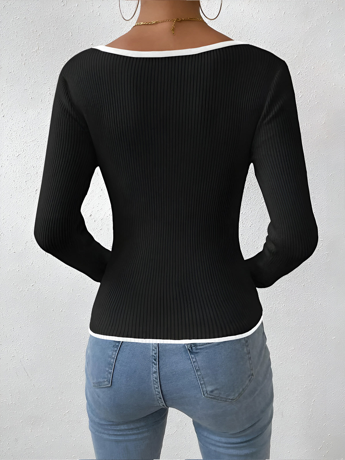 Contrast Trim Sexy Knit Top Shine Aura