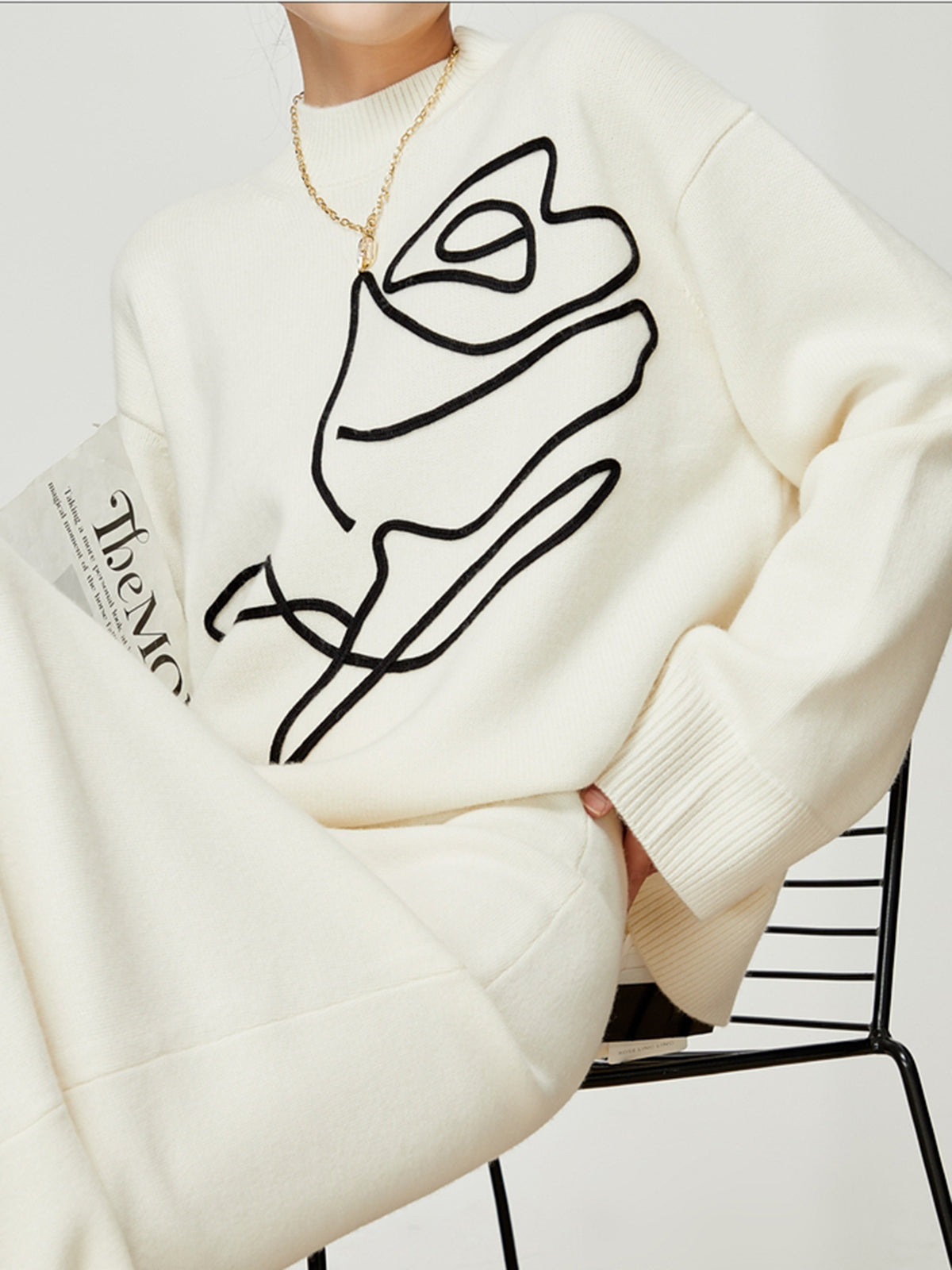 Knit-Floral Pullover Sweater Shine Aura