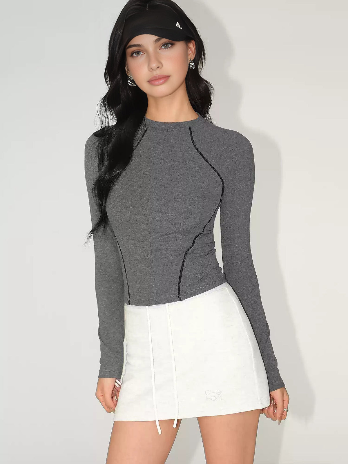Contrast Piping Slim Jersey Top Shine Aura