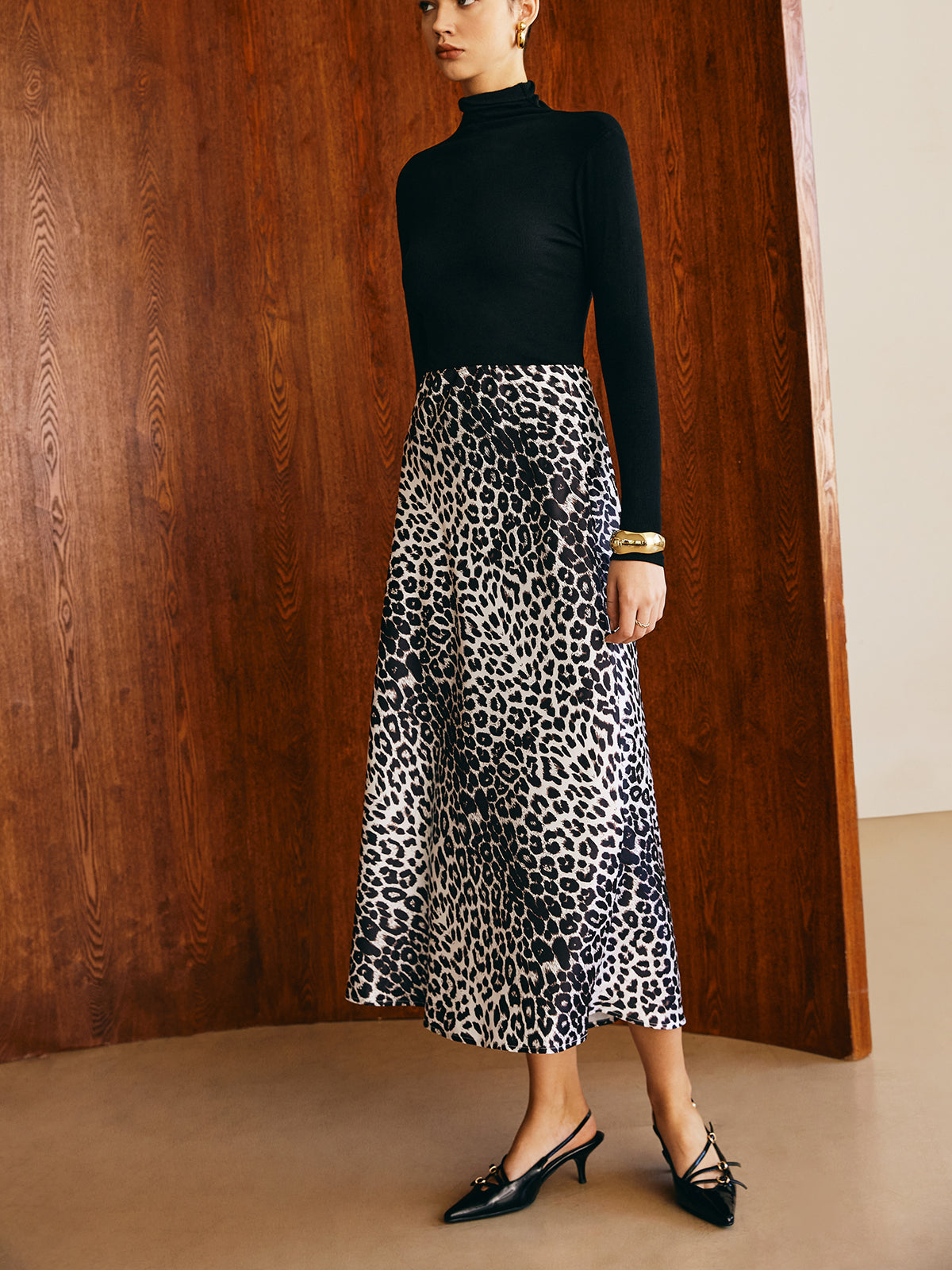 Leopar Desenli Midi Etek Shine Aura