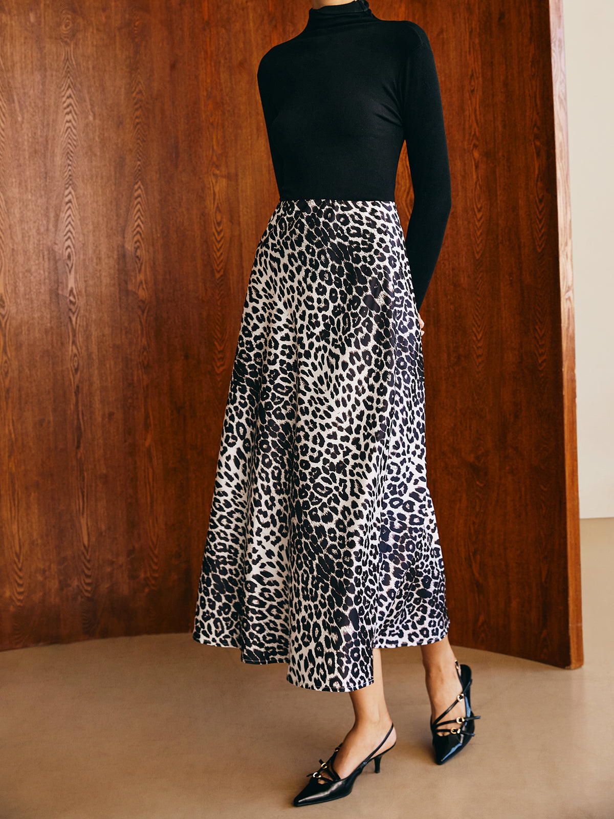 Leopar Desenli Midi Etek Shine Aura
