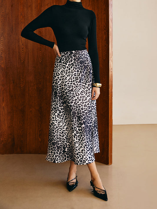 Leopar Desenli Midi Etek Shine Aura