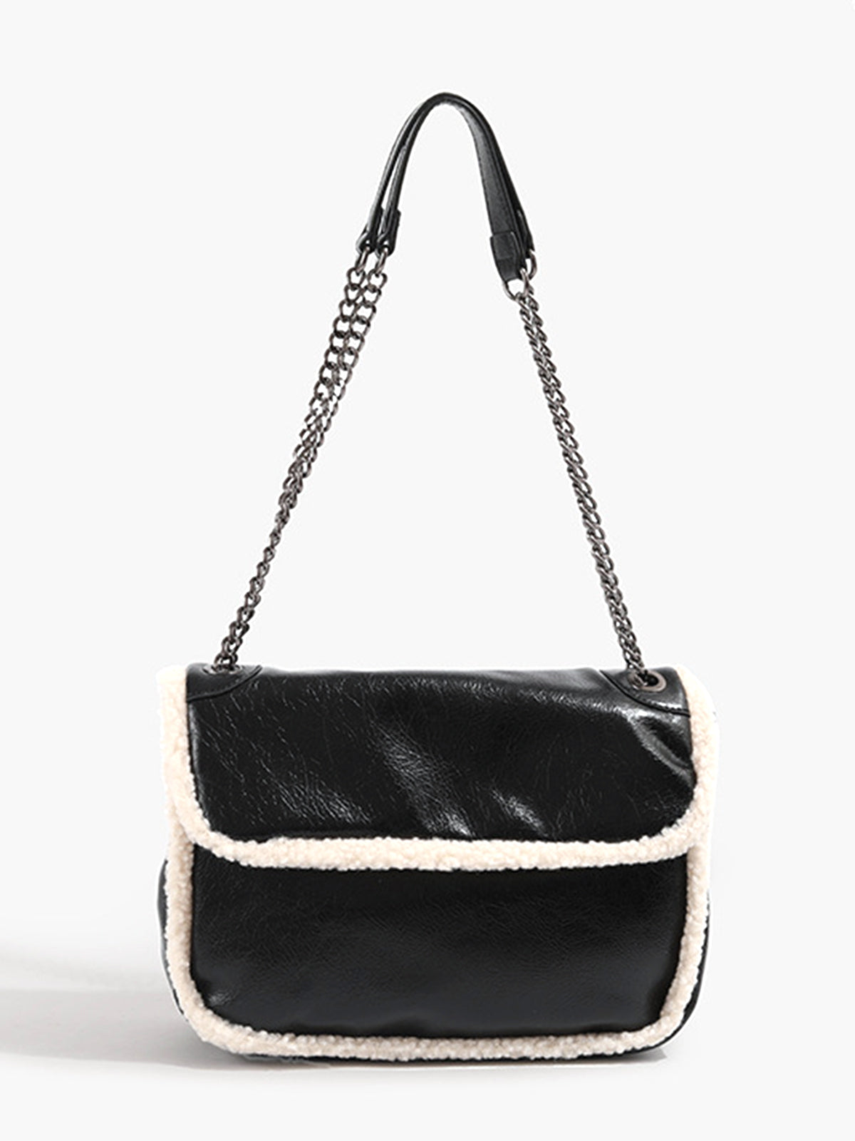 Flap Textured Fleece Shoulder Bag Shine Aura