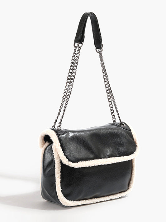 Flap Textured Fleece Shoulder Bag Shine Aura