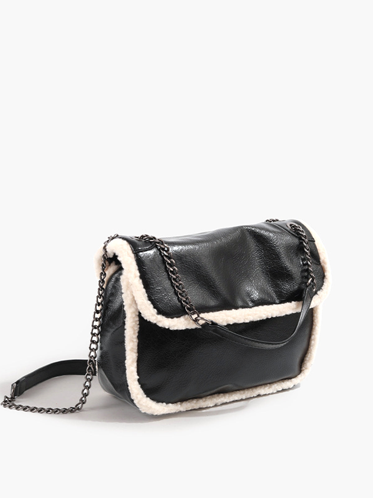 Flap Textured Fleece Shoulder Bag Shine Aura