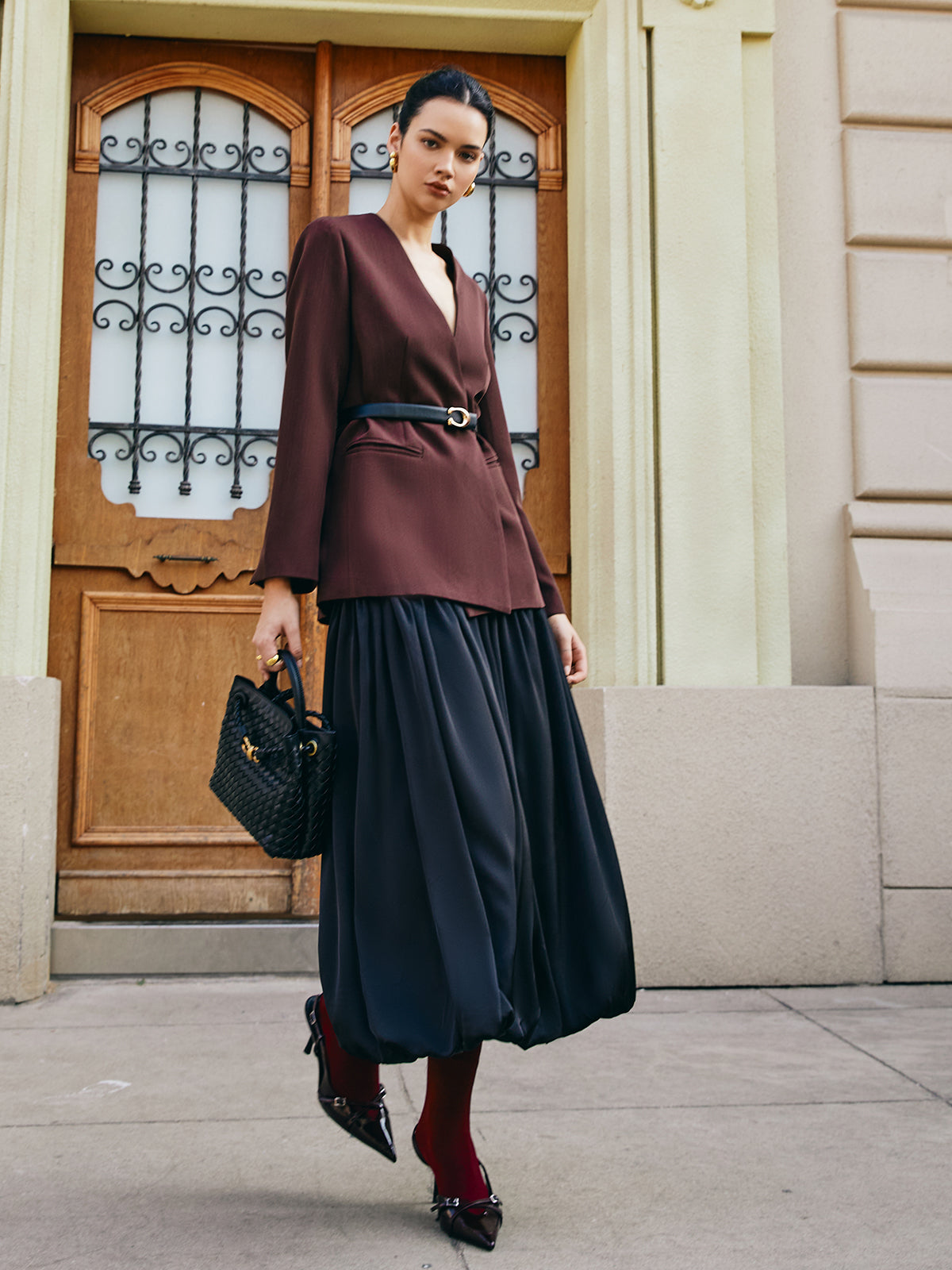 Bud Waist Pleated Satin Skirt Shine Aura