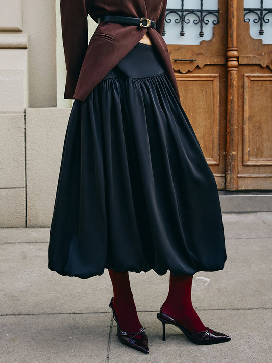 Bud Waist Pleated Satin Skirt Shine Aura