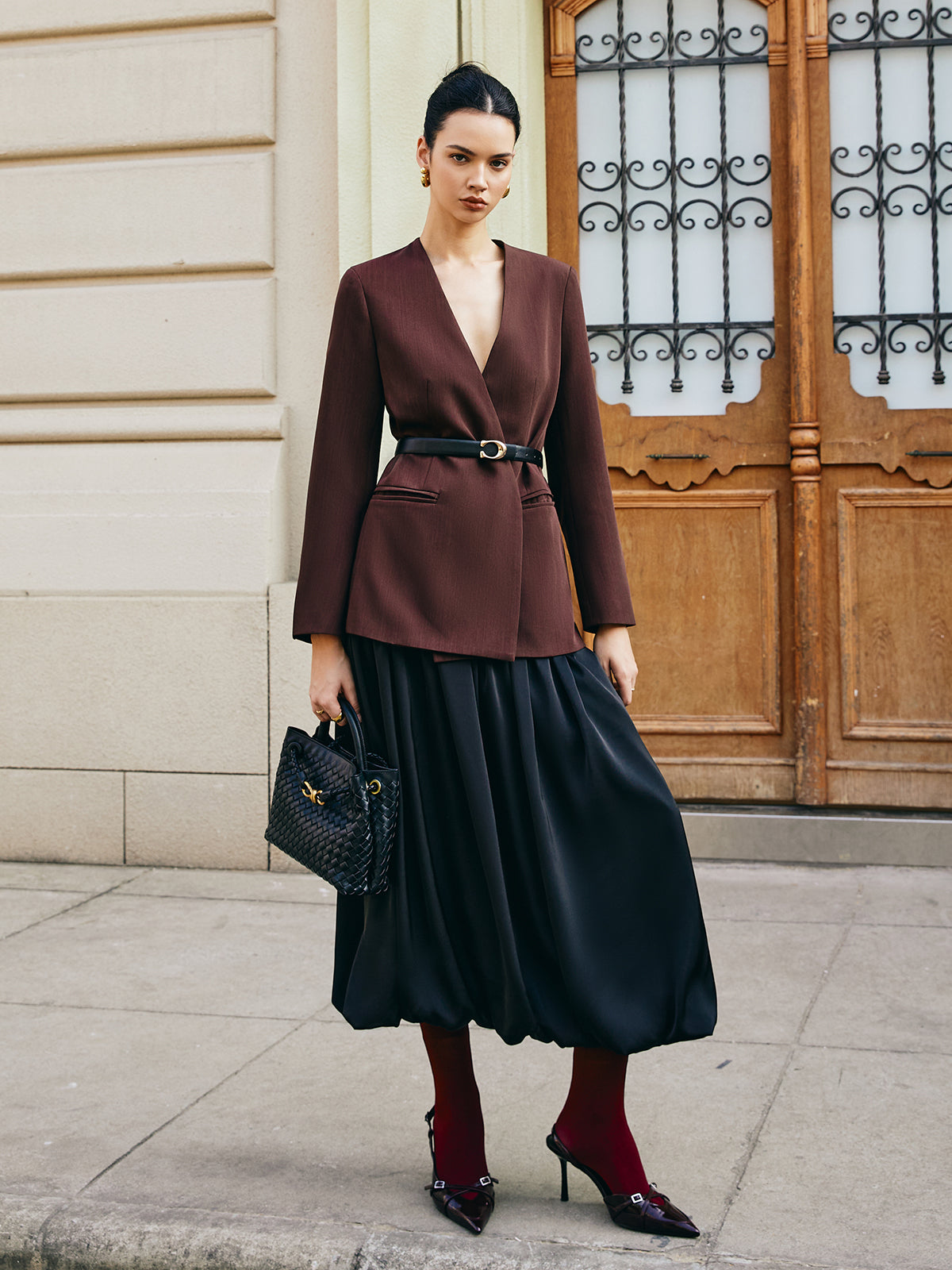 Bud Waist Pleated Satin Skirt Shine Aura