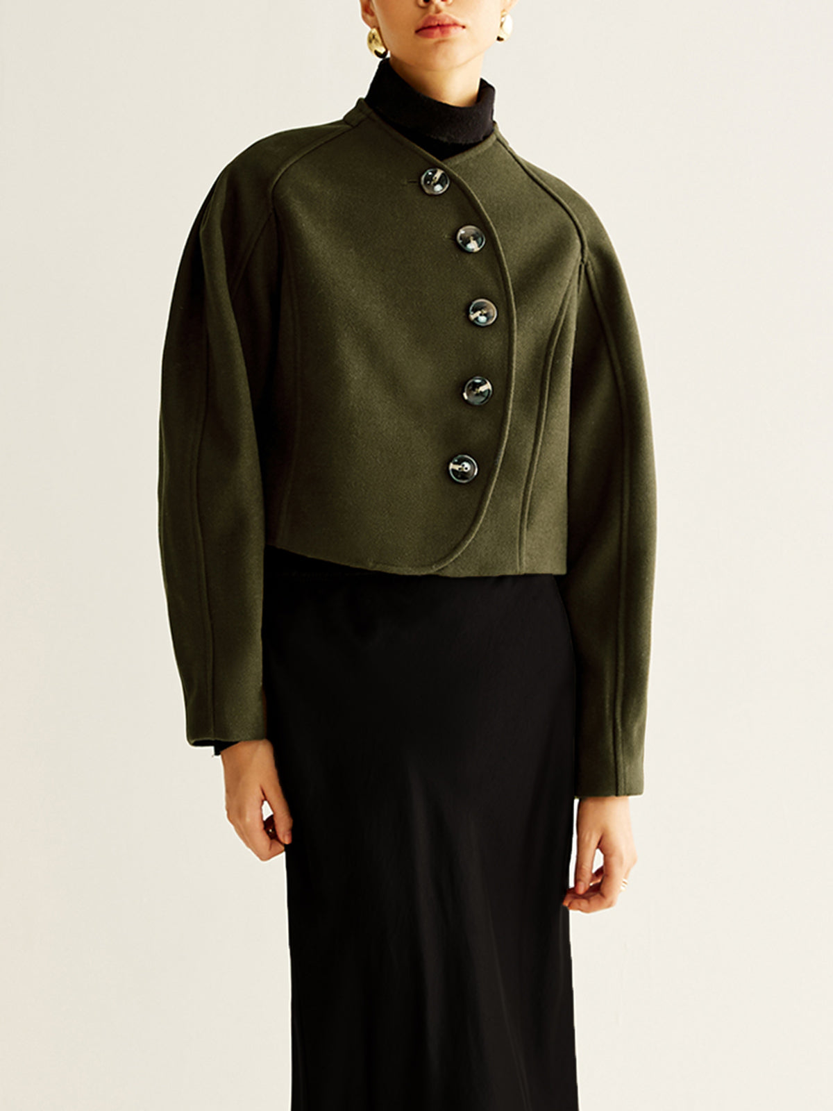 Asimetrik Düğmeli Kısa Tweed Palto Shine Aura