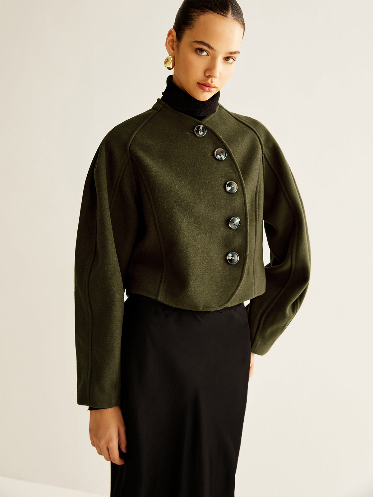 Asimetrik Düğmeli Kısa Tweed Palto Shine Aura