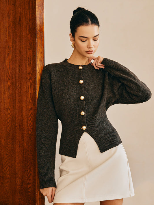 Button Down Split Sweater Shine Aura