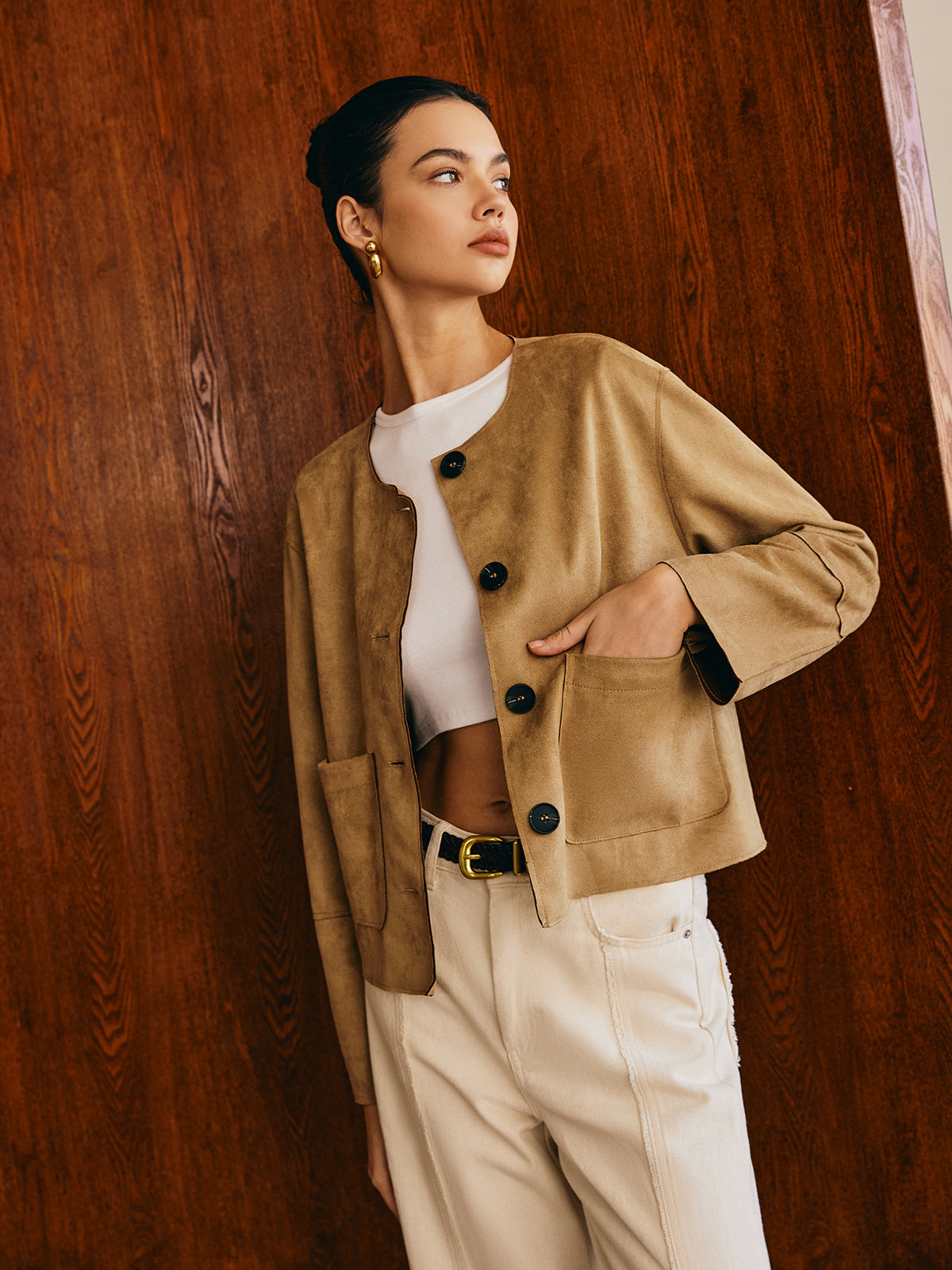 Büyük Cepli Süet Ceket Shine Aura