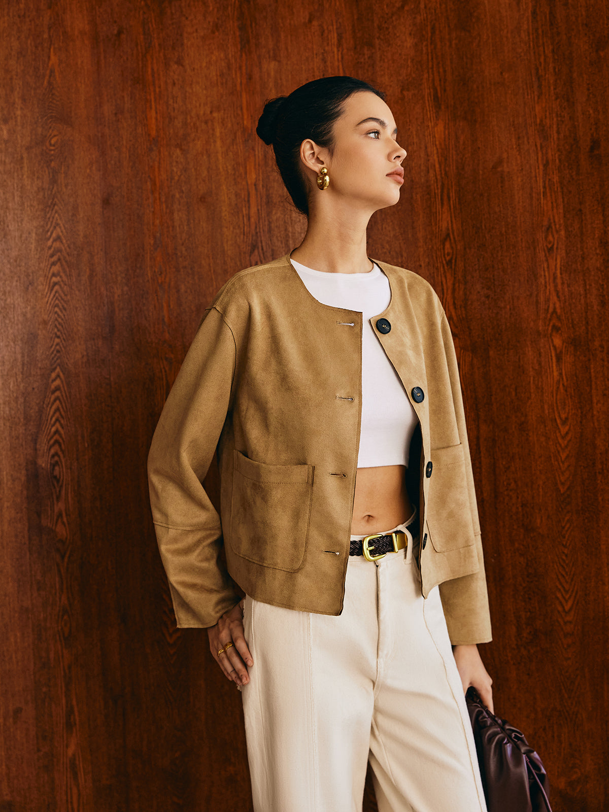 Büyük Cepli Süet Ceket Shine Aura