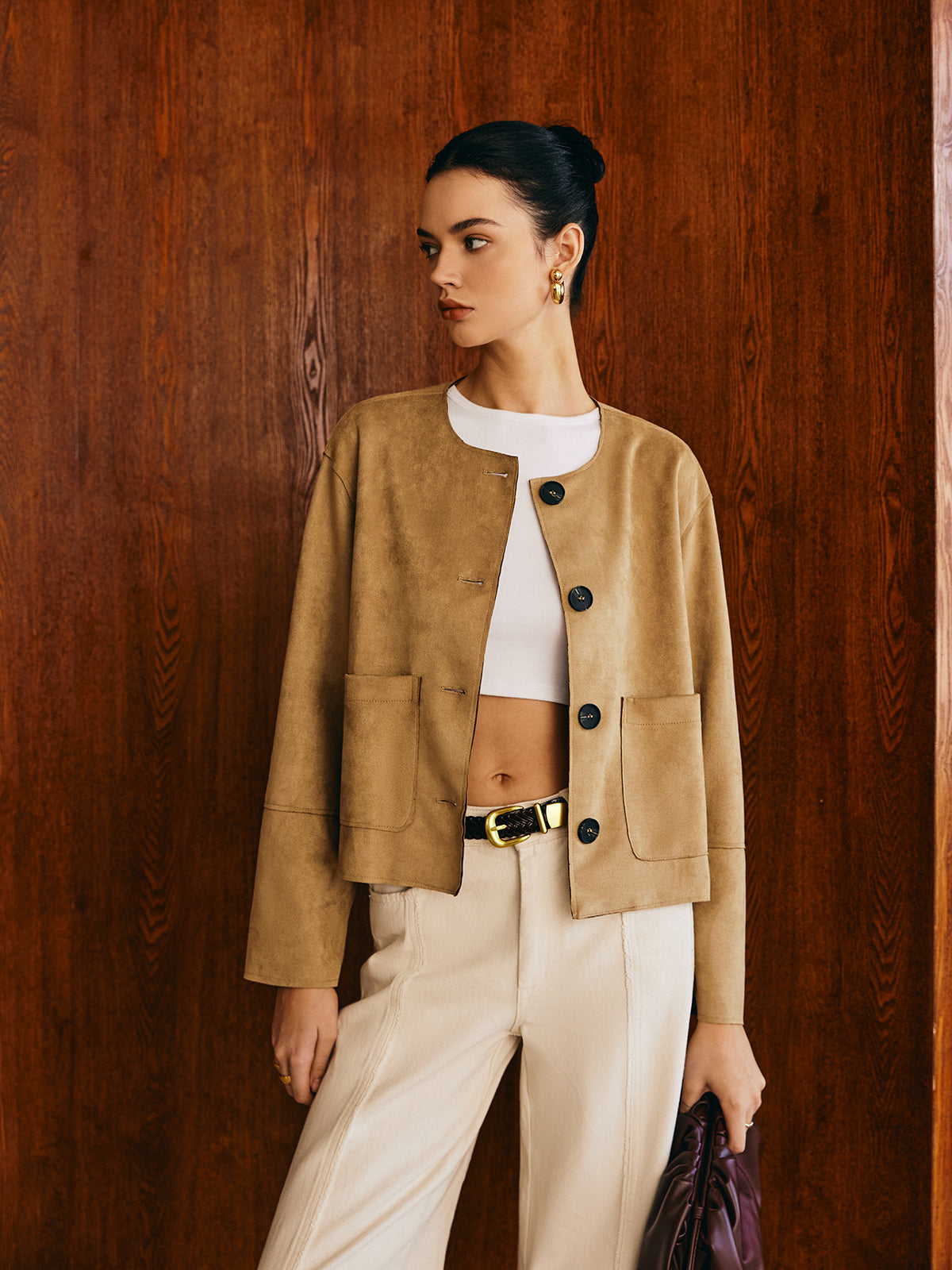 Büyük Cepli Süet Ceket Shine Aura