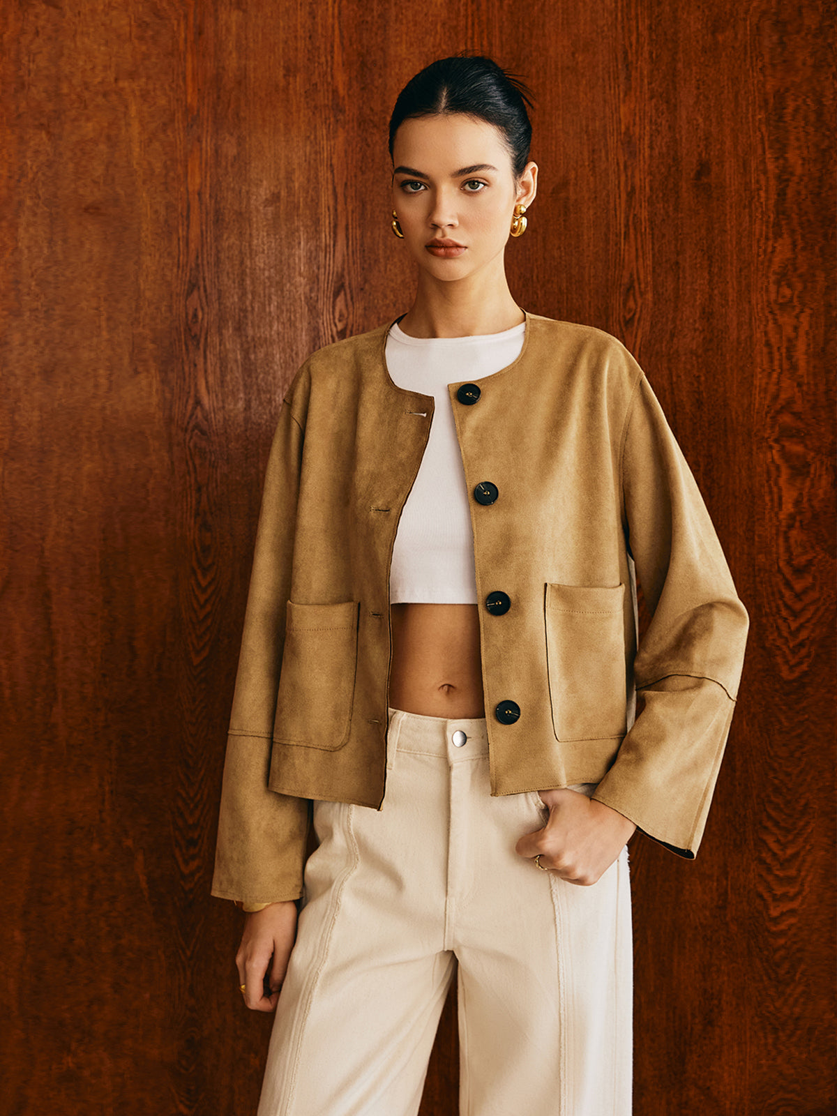 Büyük Cepli Süet Ceket Shine Aura