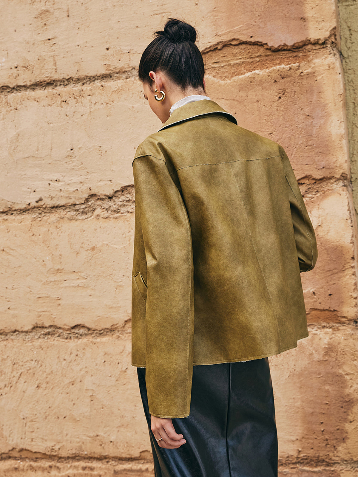 Bol PU Deri Düz Ceket Shine Aura