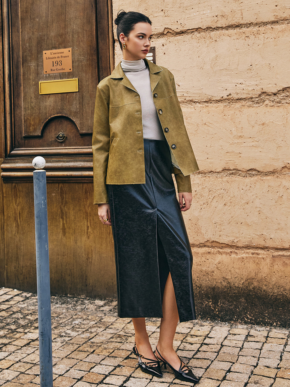 Bol PU Deri Düz Ceket Shine Aura