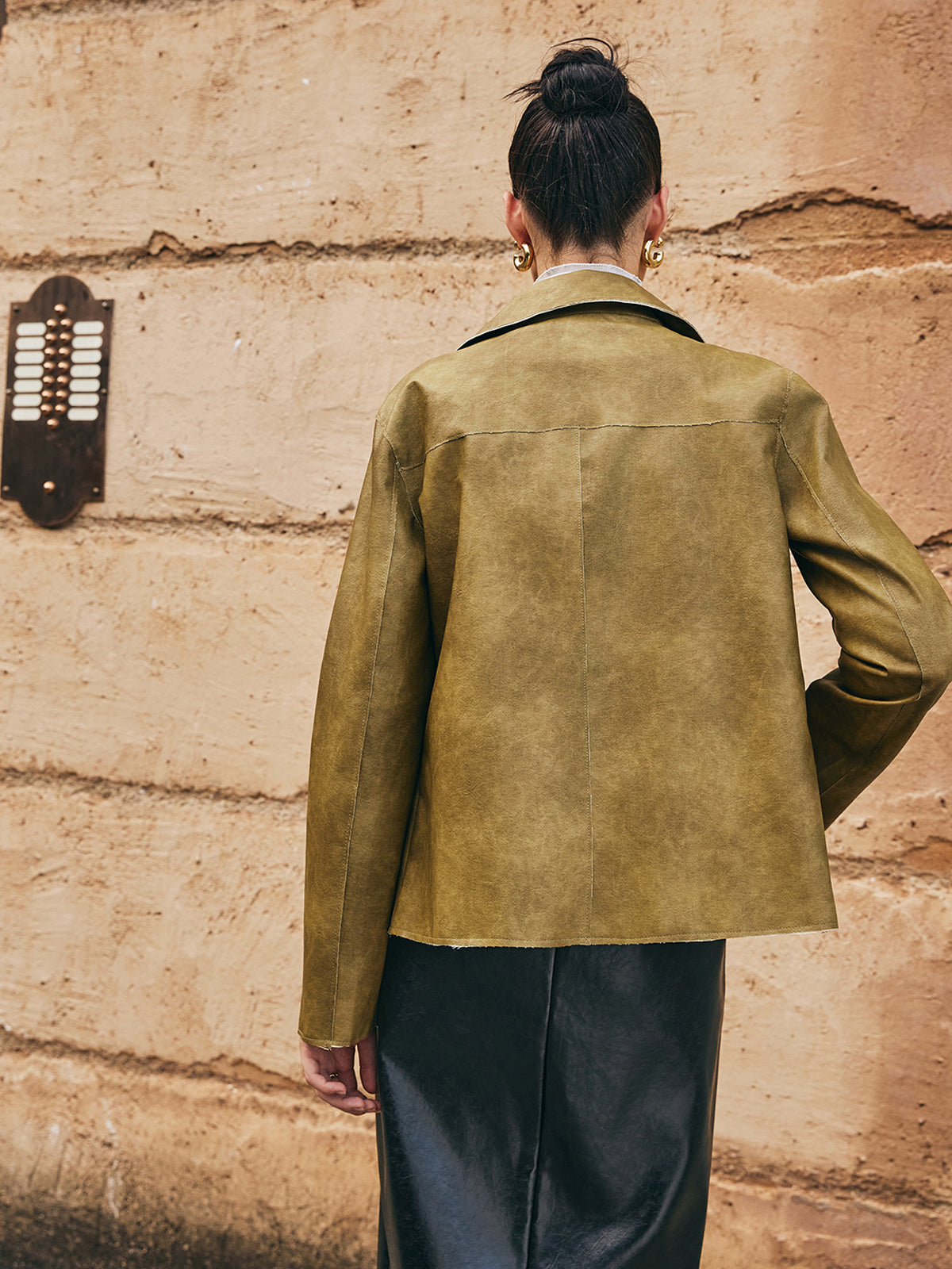 Bol PU Deri Düz Ceket Shine Aura