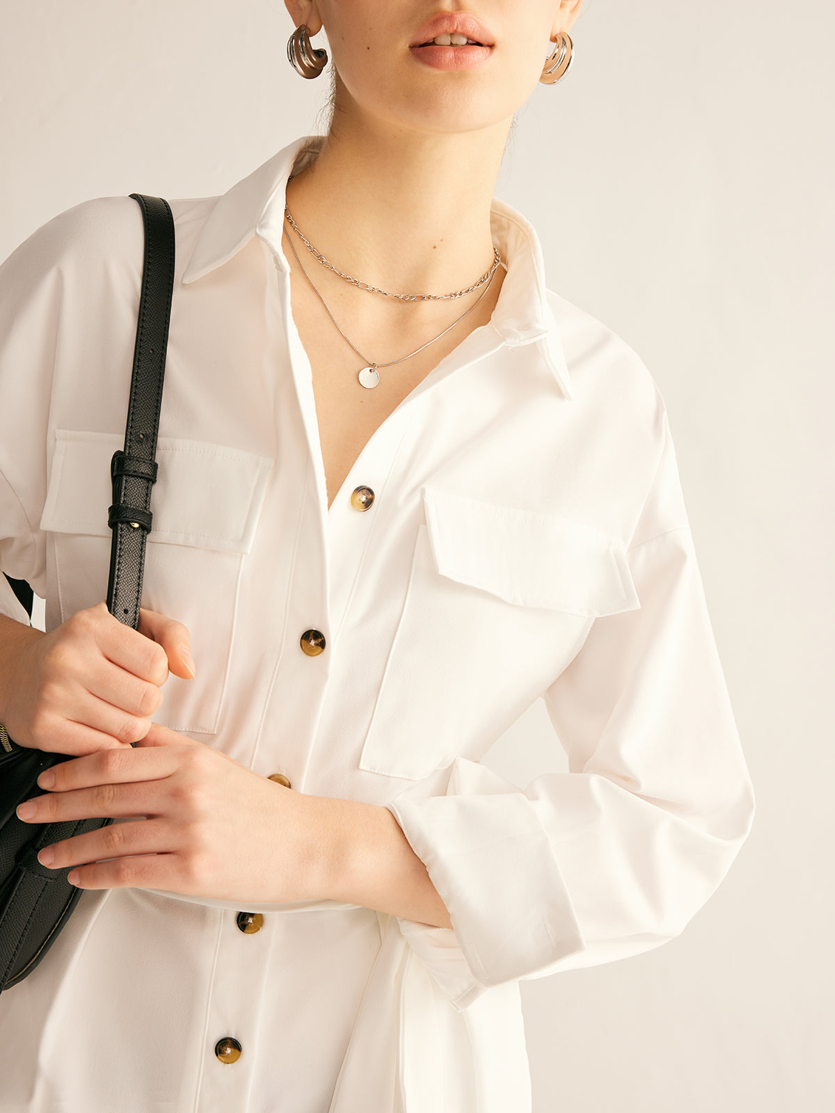 Minimalist Button Polo Jumpsuit With Belt Shine Aura