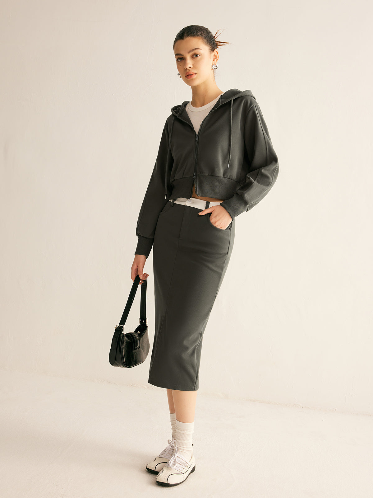 Spor Şıklığı İki Yönlü Fermuarlı Kapüşonlu Ceket Shine Aura