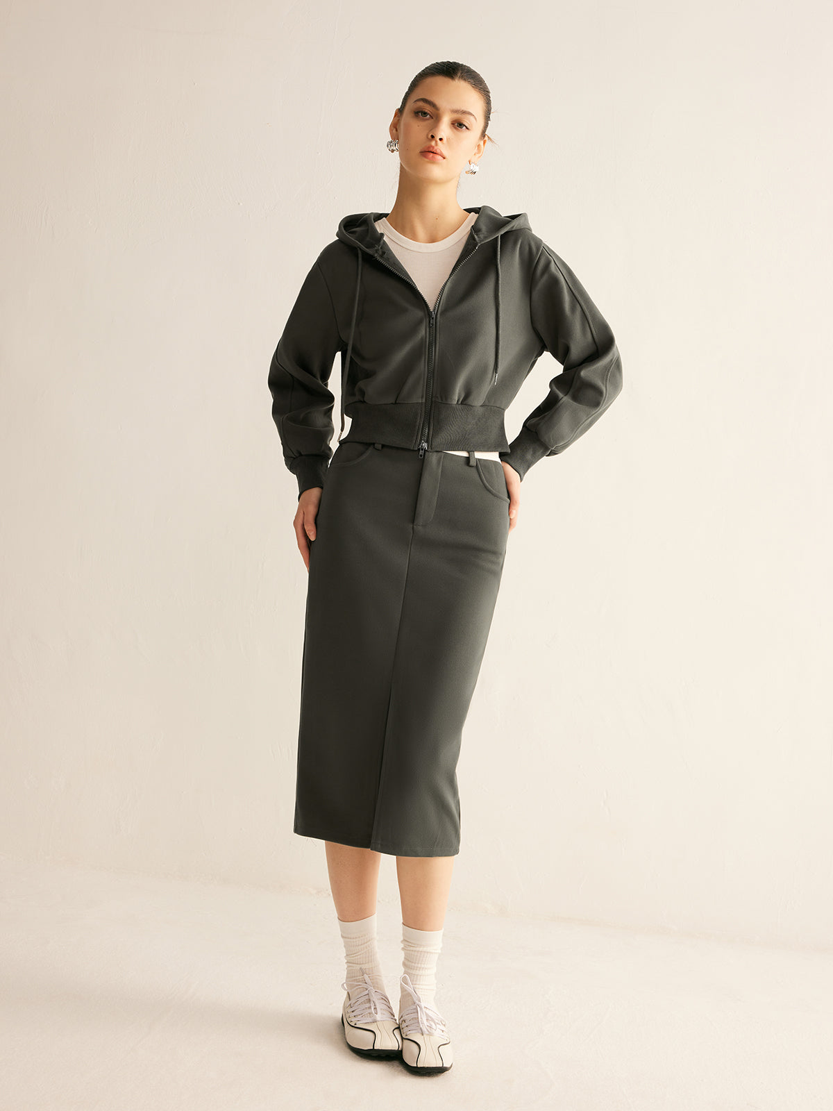 Spor Şıklığı İki Yönlü Fermuarlı Kapüşonlu Ceket Shine Aura