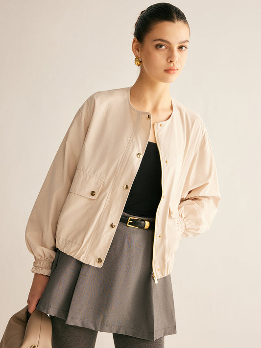 Round Collar Buttoned Thin Jacket 