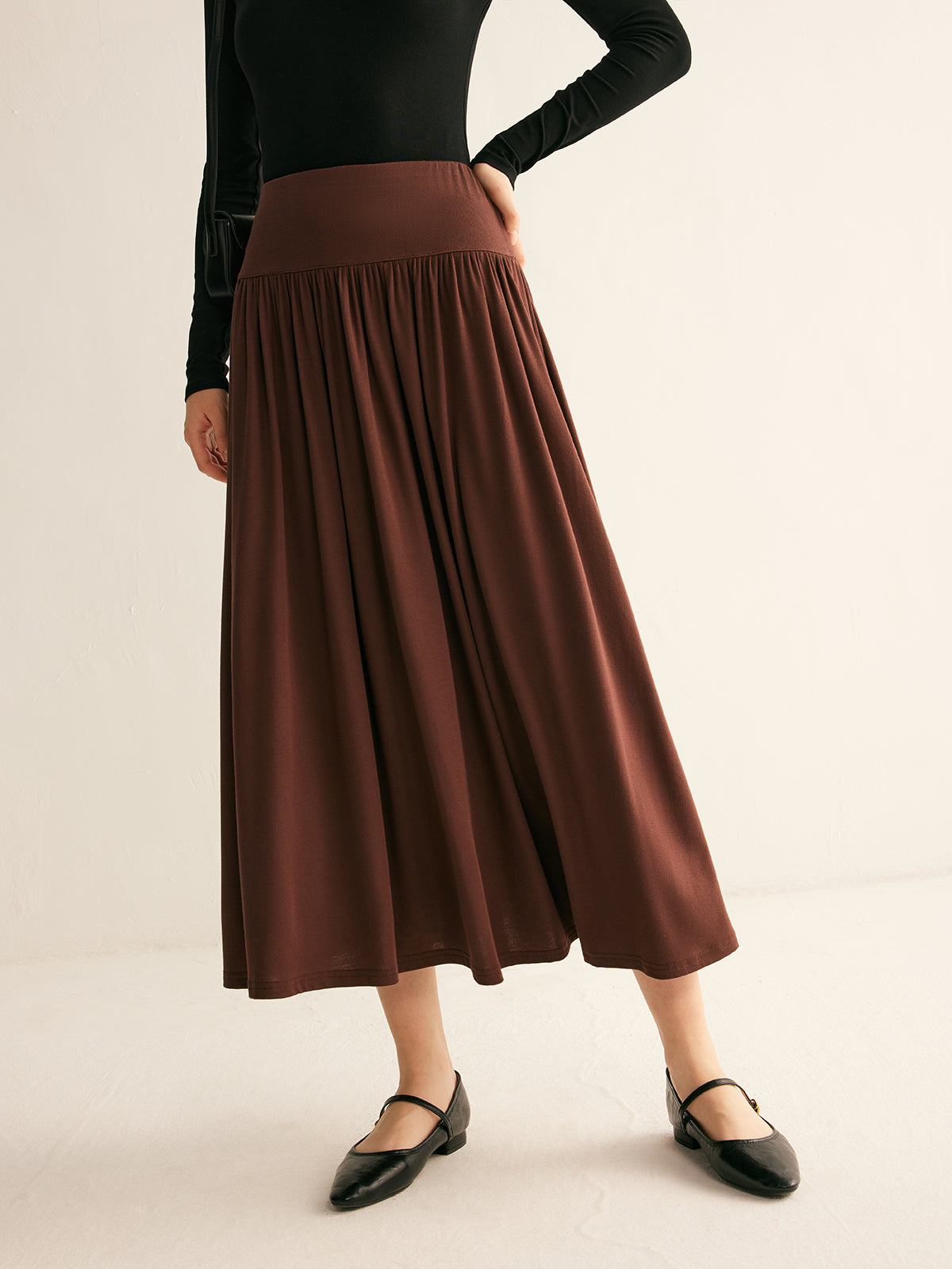 Pleated Jersey Midi Skirt Shine Aura