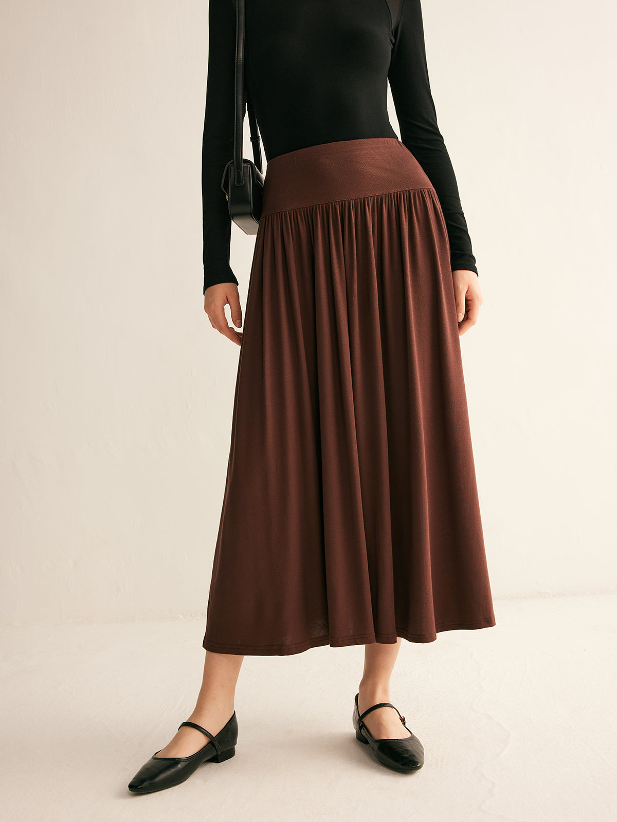 Pleated Jersey Midi Skirt Shine Aura