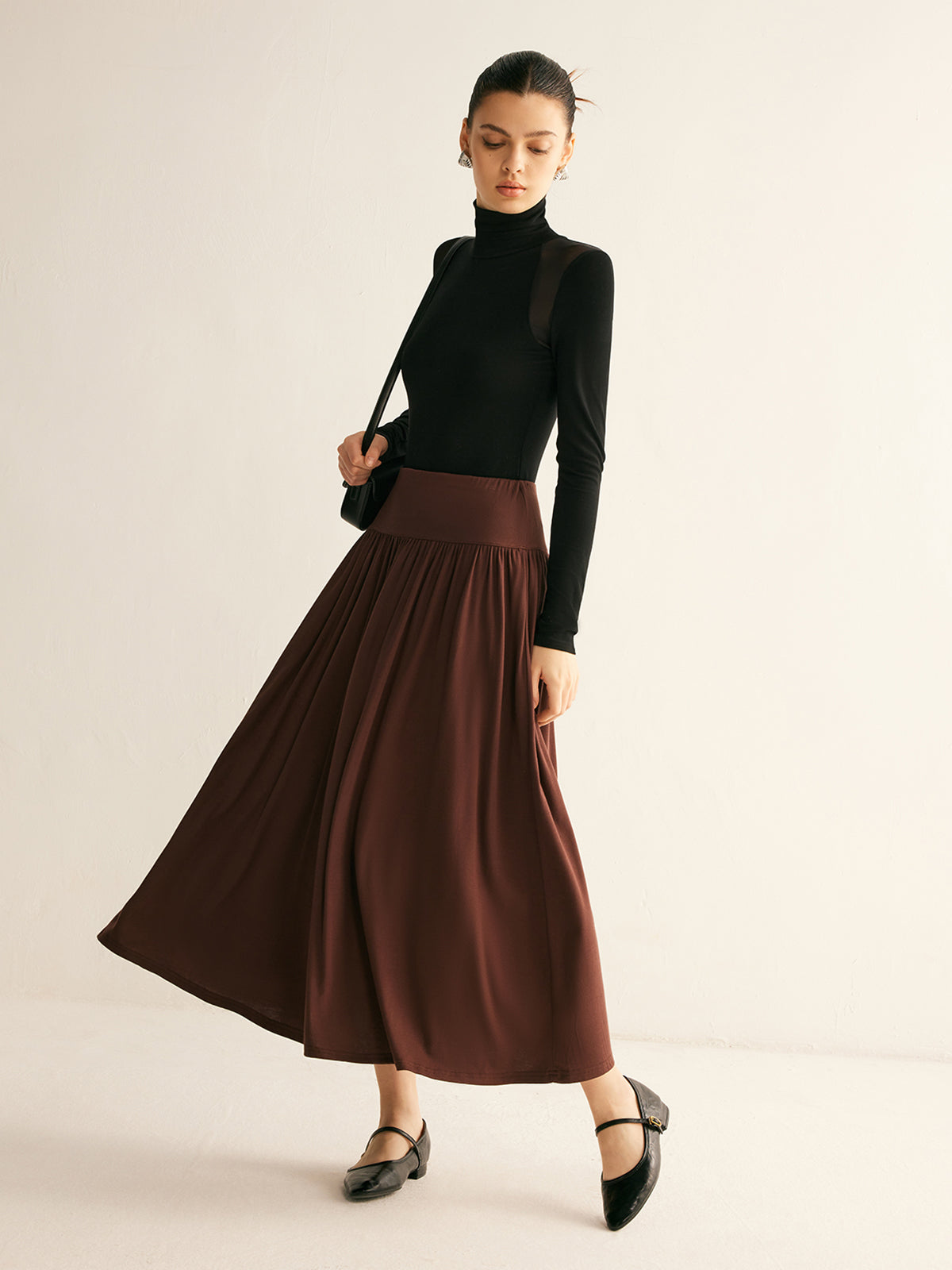Pleated Jersey Midi Skirt Shine Aura