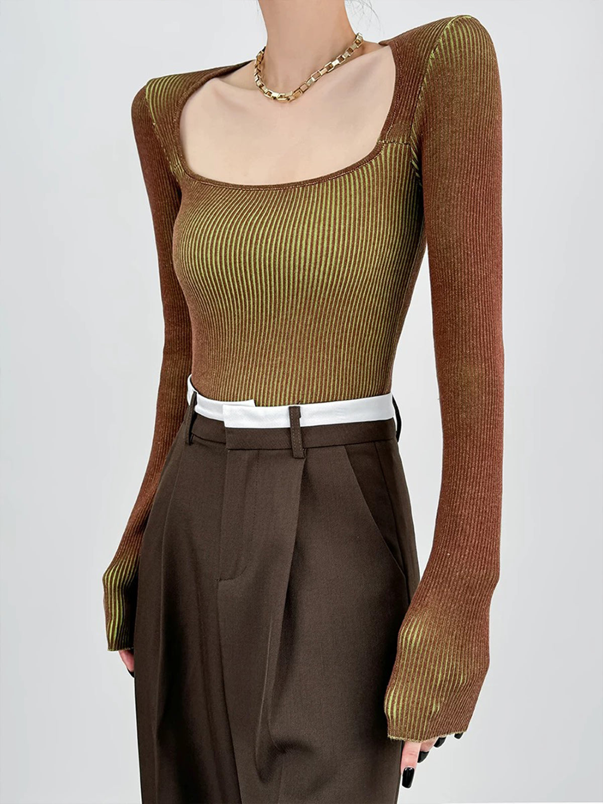 Square Neck Ombre Knit Top Shine Aura