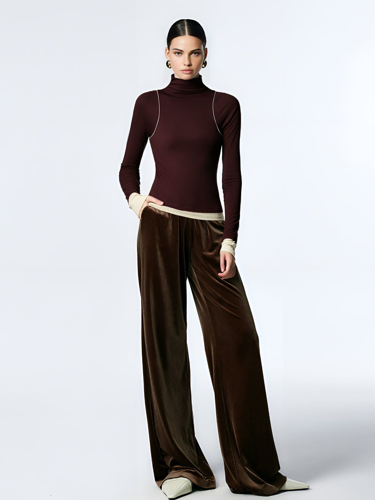 Mock Neck Contrast Binding Jersey Top Shine Aura