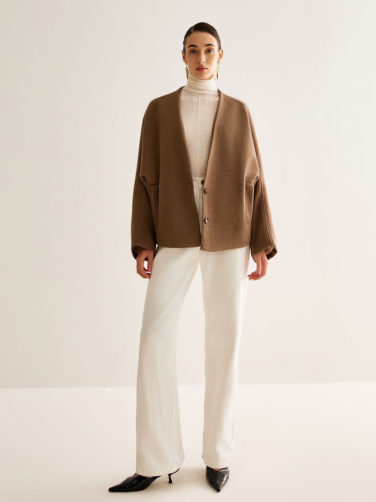 V Yaka Bol Sıcak Ceket Shine Aura